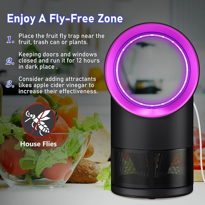 Fruit Fly Trap Indoor Insect Trap with Suction, Time Setting, Bug Light,10 Sticky Glue Boards (Pink)