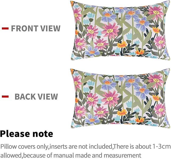 Pyonic Floral Outdoor Lumbar Pillows Covers 12x20 inch Waterproof Spring Summer Decor Outdoor Pillows for Patio Furnture Garden Bench Porch