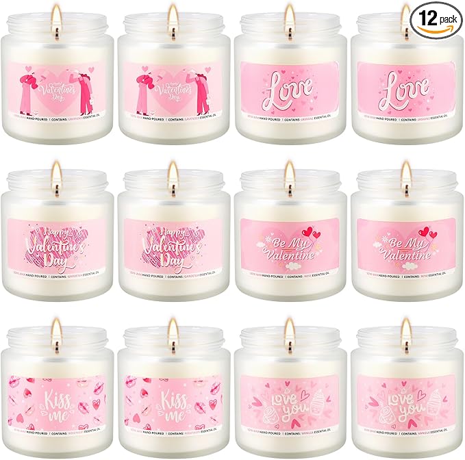 Set of 12 Valentines Scented Candles -3.5oz Romantic Candle Gifts,Wife, Girlfriend,Wedding Day,Anniversary, Long Lasting Soy Candles