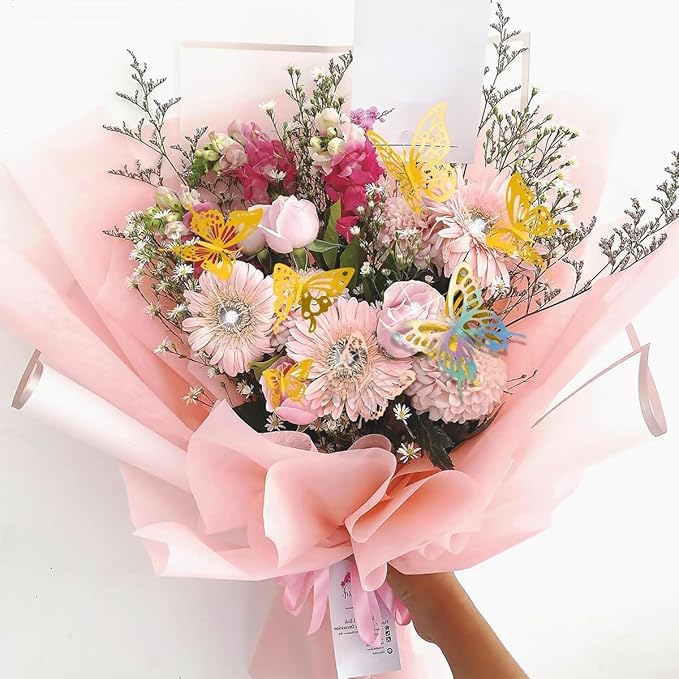 Majreey Floral Wrapping Paper Kit, 60Sheet Waterproof Floral Paper, 3Rolls Ribbon for Flower Bouquet, 2Rolls Transparent Tape,100Pcs Flower Pins, 48Pcs 3D Butterflies, 9Pcs Crowns 3 Floral Foam Blocks