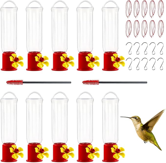 10 Pack Small Hummingbird Feeder for Outdoors Mini Hummingbird Feeders with S Hook Cleaning Brush Plastic Single Feeders for Outdoors Window Hanging