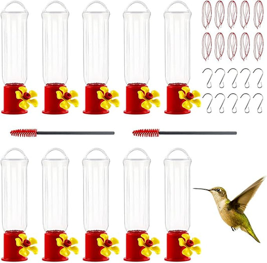 10 Pack Small Hummingbird Feeder for Outdoors Mini Hummingbird Feeders with S Hook Cleaning Brush Plastic Single Feeders for Outdoors Window Hanging