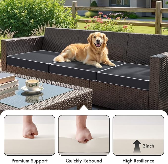 MIULEE Grey Outdoor Chair Cushions Set of 2, 18.5x16x3 Inch Waterproof Patio Seat Cushions for Outdoor Furniture Couch Sofa, 3 Year Color Fastness High Density Foam with Adjustable Ties