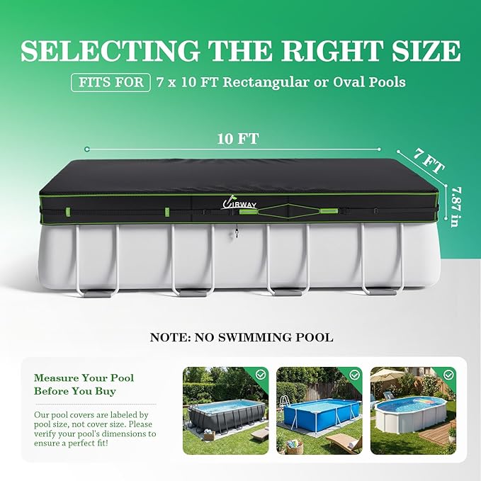 UIRWAY 500D Pool Cover 7x10FT Rectangular [2026 Upgraded Heavy Duty Fabric] Solar Pool Covers for Above Ground Pools, Swimming Pool Covers Including Windproof Straps and Luminous Ground, UV Resistant