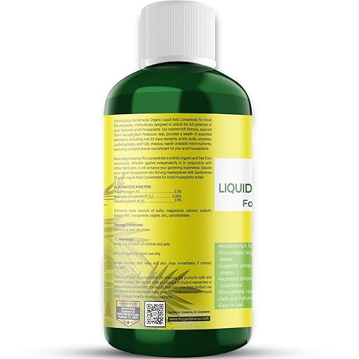 GARDENWISE Organic Premium Seaweed Fertilizer - Liquid Kelp Plant Food for Aroid Houseplants: Monstera, Philodendron, Pothos, ZZ Plant, Dieffenbachia, Alocasia, Caladium (8 OZ)