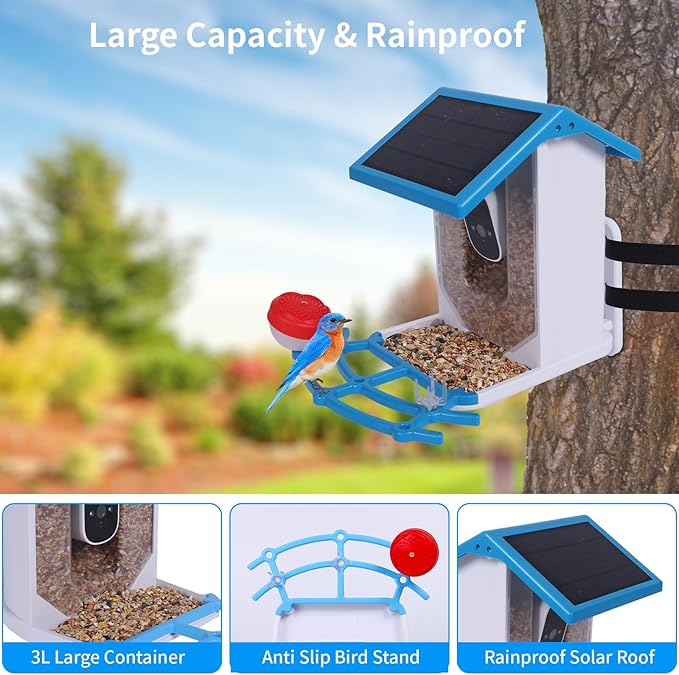 Bird Feeder with Camera Solar Powered Outdoor,Bird House Cam with AI Identify Wild Birds,Live View, Smart Hummingbird Feeder for Bird Lover Watching Gifts