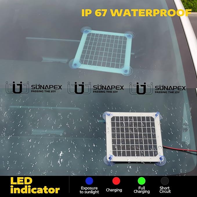 SUNAPEX 12V 5 Watt Solar Trickle Charger Maintainer - Waterproof Solar Powered Battery Charger - Solar Panel Kit Built-in Smart Charge Controller for Car Rv Trailer Truck Boat Automotive Marine