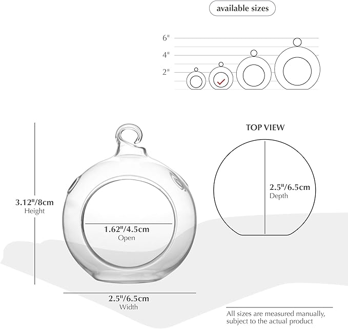 WGV Hanging Terrarium Globe, Width 2.5", Height 3", DIY Air Succulent Planter, Clear Glass Vase Orb with Flat Bottom, Candle Holder for Windowsill Outdoor Garden Decor, 6 Pieces Bulk