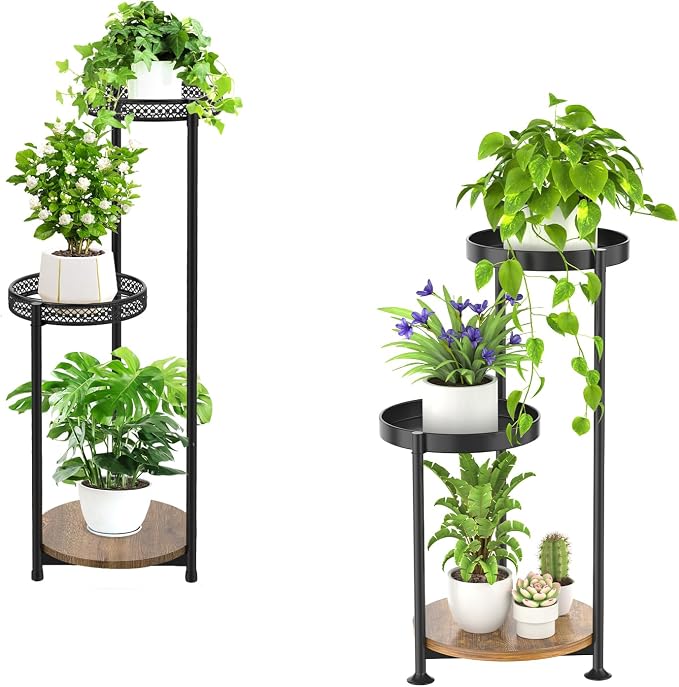 Oppro Plant Stand Indoor Outdoor Set of 2, Tierd Corner Plant Stands Holder, Iron Flower Shelf Display Rack for Window Balcony Garden Patio