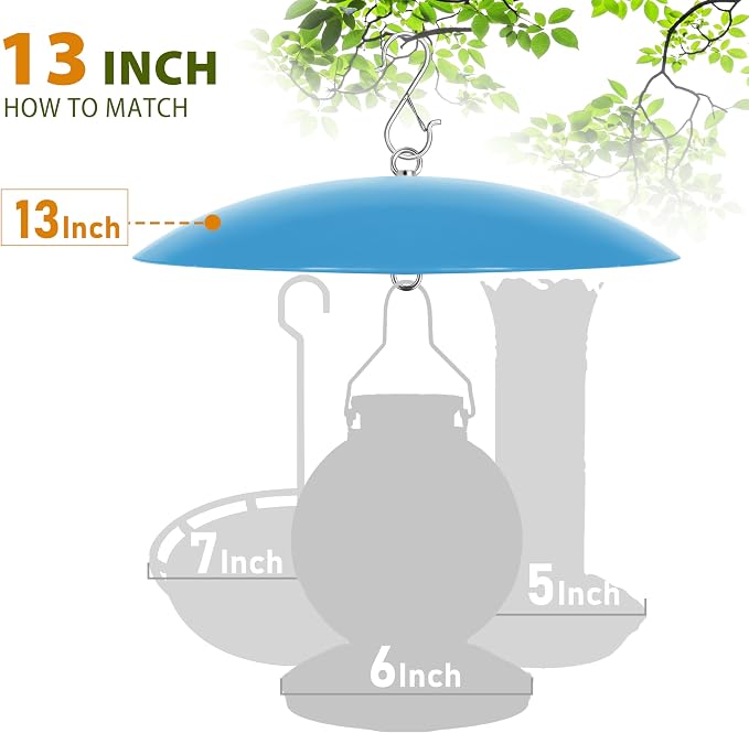 13" Bird Feeder Rain Guard, Hummingbird Feeder Shade Dome Cover, Hanging Baffle for Bird Feeder Pole,Smart Birds Feeder's Umbrella(Translucent Blue), 2 Pack