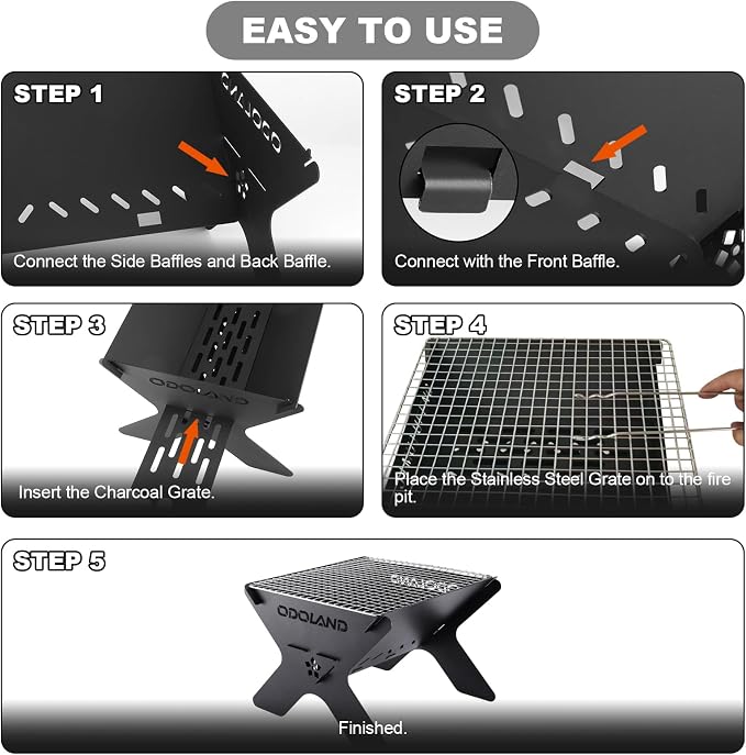 Odoland Camping Campfire Grill, Portable Folding Charcoal Grills, Backpacking BBQ Grill, Heavy Duty Firepit Grill with Carry Bag for Outdoor Cooking, Bonfire, Patio, Backyard