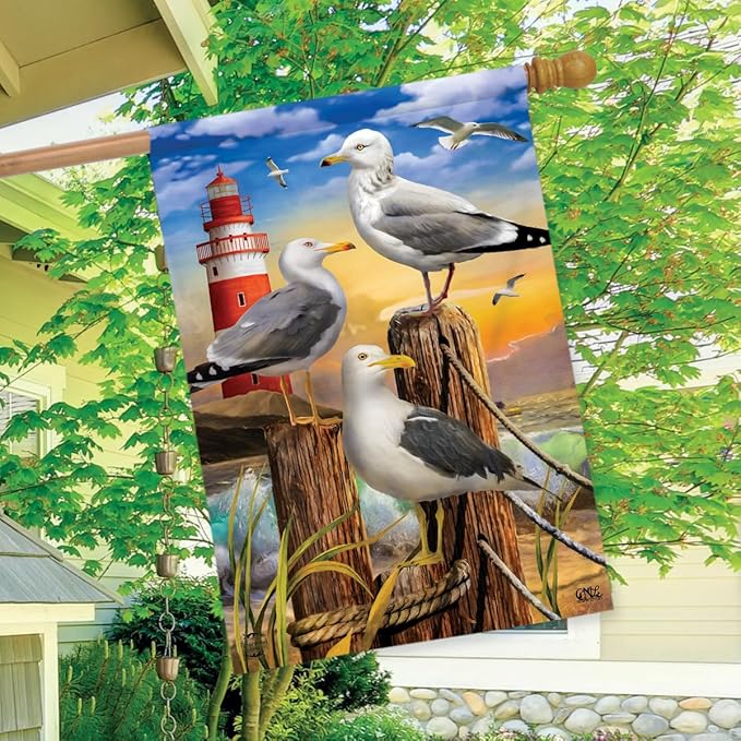 Seagulls Summer House Flag Birds Beach Lighthouse 28" x 40" Briarwood Lane