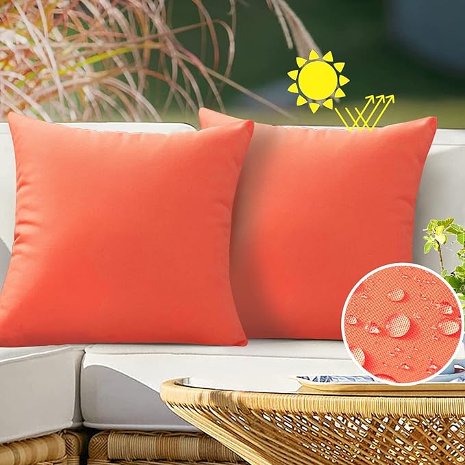VAKADO Outdoor Waterproof Throw Pillow Covers 26X26 Set of 2 Decorative Orange Patio Furniture Cushion Cases Outside Decor for Couch Garden Bench Porch