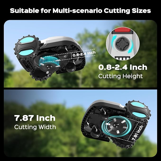 2026 New Robot Lawn Mower with App Control – Features Adjustable Cutting Height, Auto-Charging, Obstacle Detection and Brushless Motor for Lawns Up to 1/8 Acre, Gray