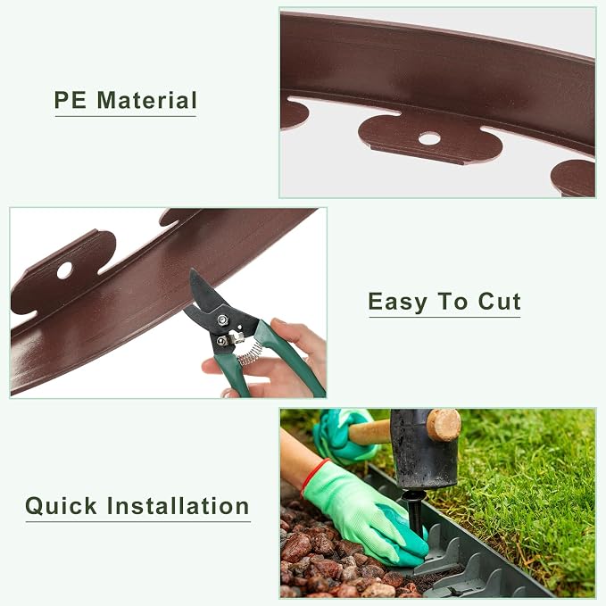 uxcell Landscape Edging, 1Pcs 30FT x 2" - Garden Edging Kit with 27 Stakes, Landscape Edging Border for Garden Lawn Flower Bed Yard Grass (Brown)