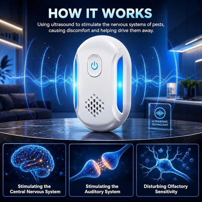Ultrasonic Pest Indoor Repeller, Repellent for Mouse, Rats, Roaches, Ants, Spiders, Bugs, Plug-in Home Device, 2 Mode Switching (6 Pack)