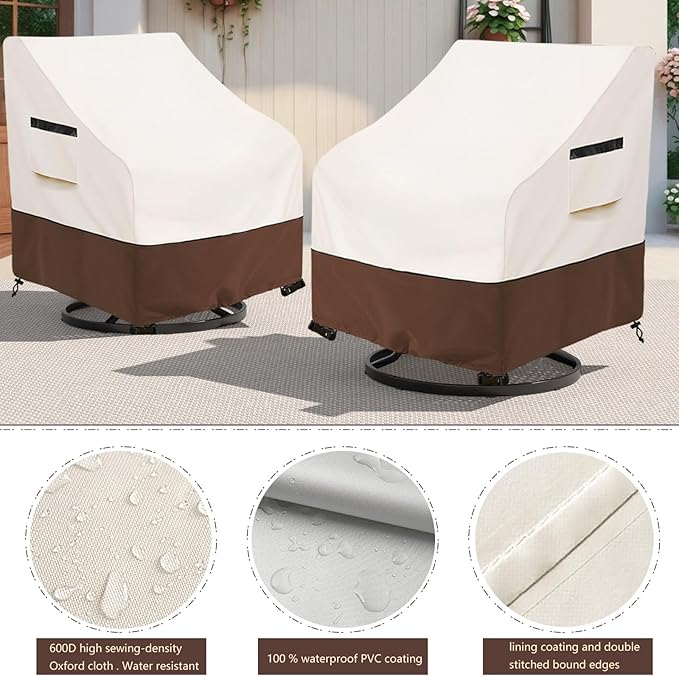 Patio Chair Covers Waterproof Patio Furniture Covers,33W x 37D x 38.5H Inches Outdoor Swivel Chair Cover 4 Pack -Beige