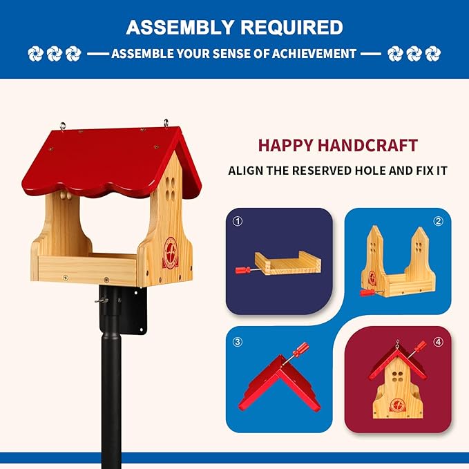 SISTERBIRD Wooden Bird Feeder for Outside, Premium Wooden Bird Feeders Kit for Outdoors Hanging, Garden Decoration Cardinal Bird Feeder, Assembly Required