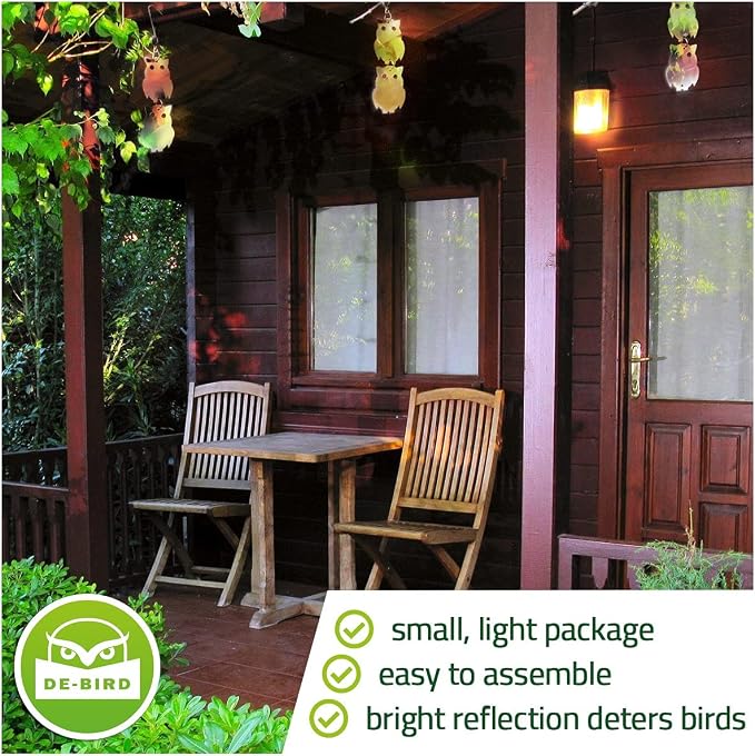 De-Bird Acrylic Reflective Owl Decoys - Sunlight-Activated Owl Reflectors to Scare Birds Away - Crow Deterrent for Patio & Garden - Outdoor Hanging Bird Scare Decoys - 8-Pack, Silver