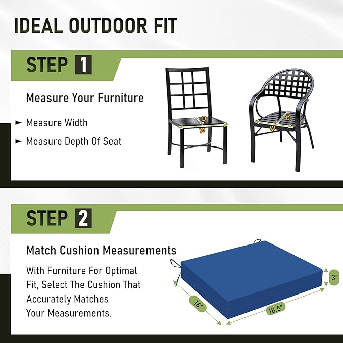 Basic Beyond Outdoor Chair Cushions Set of 6, Square Corner Outdoor Cushions for Patio Furniture, Water Resistant Patio Chair Cushions with 2 Ties, 18.5x16x3, Royal Blue