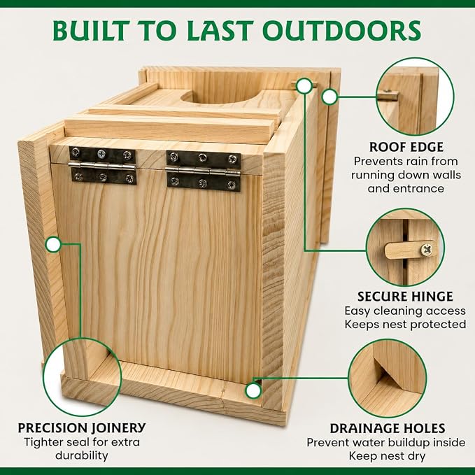 MOONITY Premium Cedar Owl House – 14" x 9" x 9" All-Season Nesting Box for Screech, Kestrel & More – Durable, Weatherproof & Easy to Install