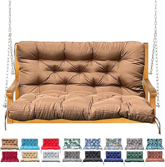 Porch Swing Cushion with Backrest,Waterproof Bench Cushion for Outdoor Furniture,2-3 Seater Replacement Thickened swing cushion with Ties,Patio,Outdoor,Backyard and Garden (Light Coffee,47x40")