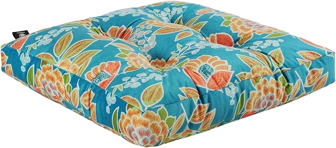 2-Pack Outdoor/Indoor Wicker Patio Seat Cushion Pad with Ties - Dining Chair Cushion, 17" x 17" (Green Bottom Flowers)