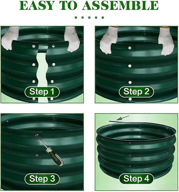 GrowHaus 2x2x1FT Galvanized Raised Garden Bed, Planter Boxes Outdoor Round Metal Garden Beds for Planting Vegetables Flowers Herbs Dark Green