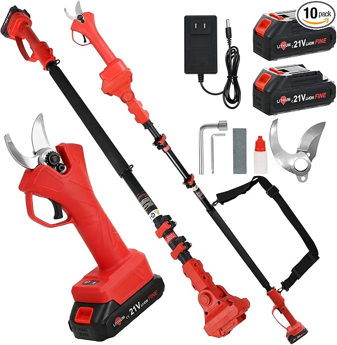 Brushless Electric Pruning Shears Cordless, Pole Pruners for Tree Trimming, Electric Tree pruner Cutter with 2*21V 4000mAH Batteries,15FT Telescoping Rod,1.2 Inch Cutting Diameter, with Replace Blade