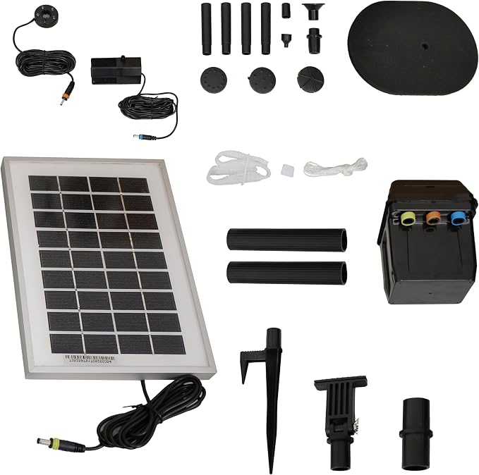 Sunnydaze 66 GPH Submersible Solar Water Pump - 36-Inch Lift - Solar Panel Kit with Battery Pack and LED Light for Fountains and Bird Baths