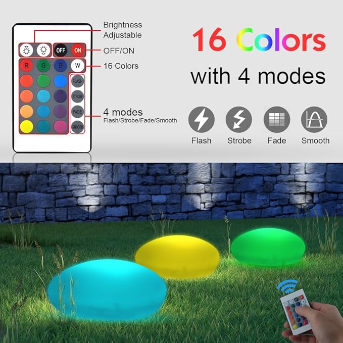 Blibly Solar Garden Lights Outdoor Glow Cobblestone Shape Lamp Garden Decor Light-White & RGB Light Waterproof Landscape Night Lights for Lawn/Patio/Path 1pc