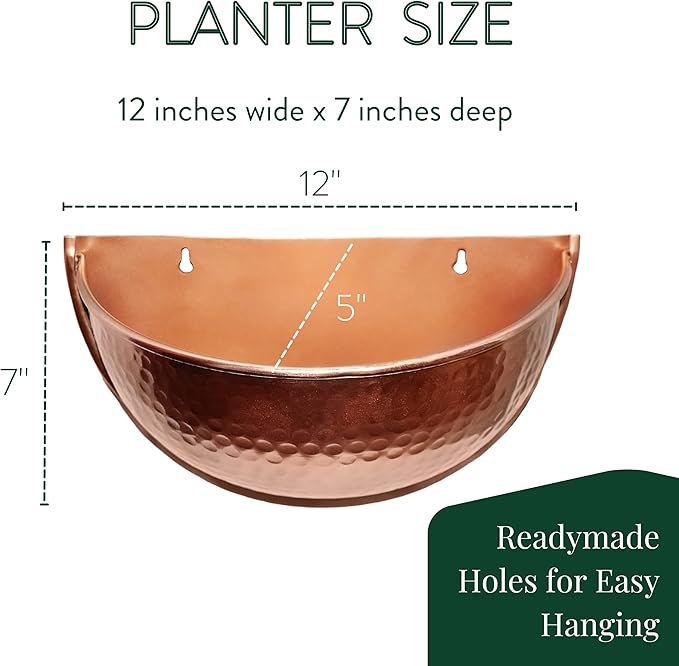 Allegorie Metal Wall Planter | Indoor or Outdoor Hanging Plant Pot | Farmhouse Decor & Boho Kitchen Decoration for Herbs & Succulents and Living Wall 12x7 (Copper)