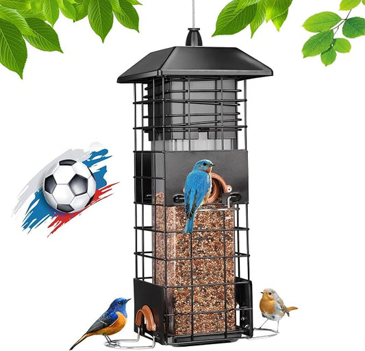Squirrel Proof Bird Feeder - Metal Outdoor Design with 4 Feeding Ports, Wild Bird Feeders for Outside, 2.5lb Large Capacity, Ideal Gift for Bird Lovers