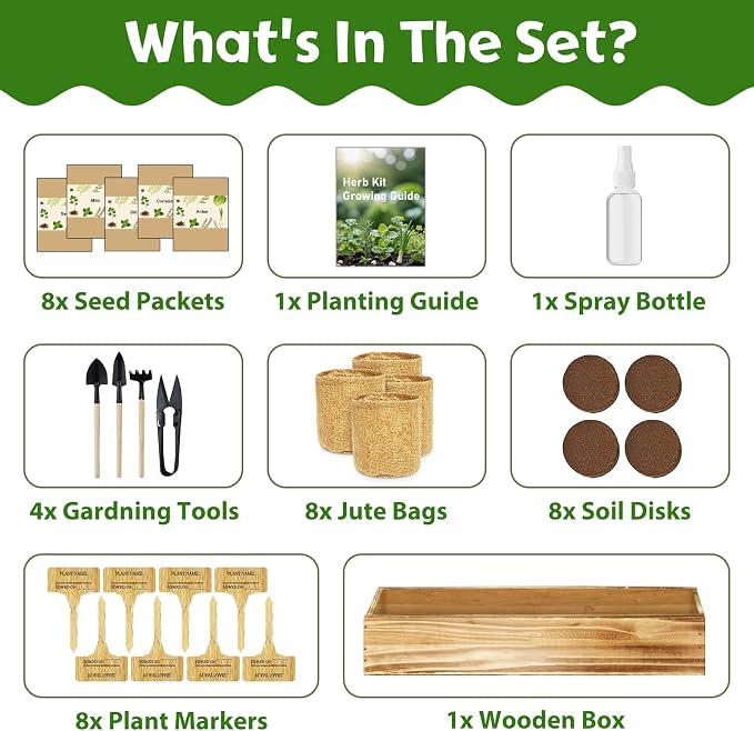 LUOJIBIE Herb Garden Kit Indoor, Herb Growing Kit with Seeds & Tools | Birthday Gifts for Women Men Mom Dad Girls Boys, House Warming Gifts New Home, Anniversary Wedding Gifts, Kitchen Décor