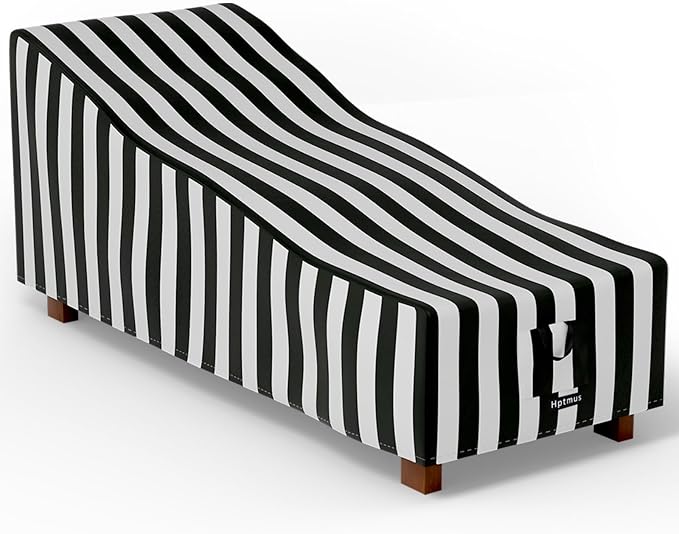 Outdoor Chaise Lounge Cover - Patio Chaise Lounge Covers, Waterproof Heavy Duty Outdoor Lounge Chair Covers, 76"L x 32"W x 32"H / Black & White Stripe