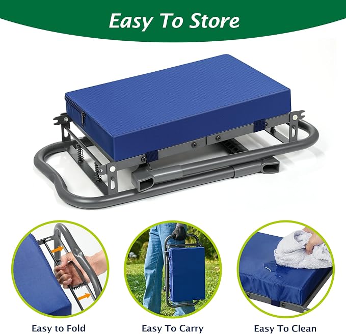 ikkle Garden Kneeler and Seat, Gardening Stool with Thicken & Widen Soft Kneeling Pad, Heavy Duty Foldable Gardener Stool with Tool Pouch, Gift for Gardeners, Holds 838LB+
