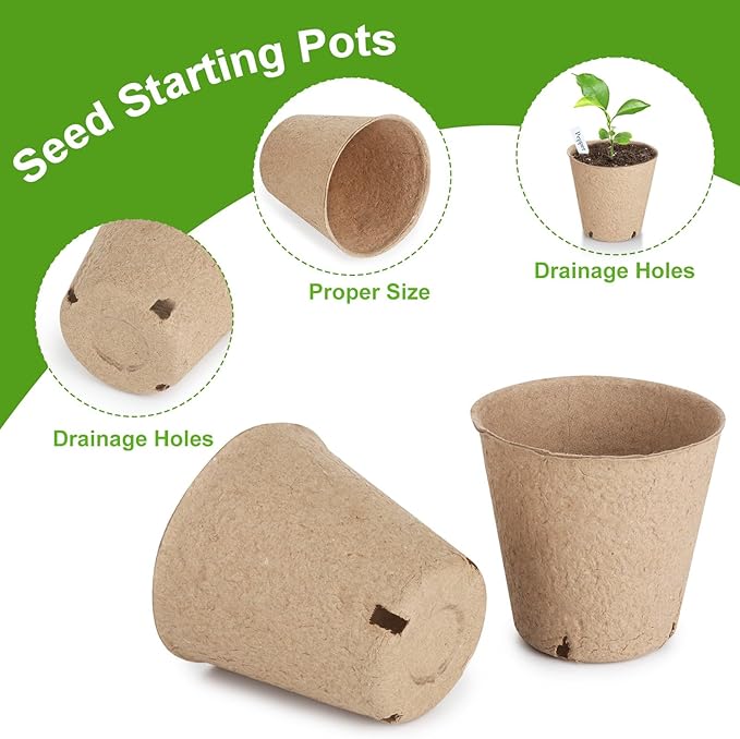 131 Pcs Organic Peat Pots, 3.15 Inch Nursery Pot, Round Plant Seedling Pots with Drainage Holes, Small Seed Starting Starter Tray Bulk, Garden Germination Container with 131 Planting Labels