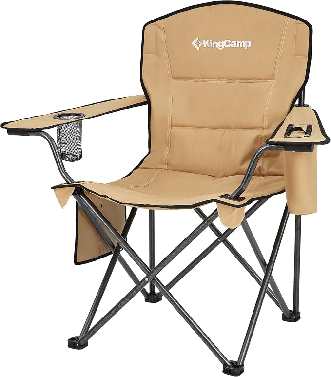 KingCamp 2 Pack Oversized Camping Chair for Adults Folding Chairs Heavy Duty 300lbs Camp Chair Padded Outdoor Chair with Cooler Bag, Cup Holder, Side Pocket for Garden Fishing Picnic Sports…