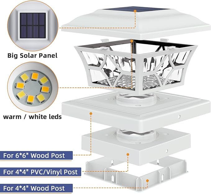 APONUO Solar Post Cap Lights 8 Pack with 1000mAh Battery - for 4x4 5x5 6x6 Fences, Larger Size & Longer Lasting, 2-Mode, IP64 Waterproof, for Deck Patio Yard (White)
