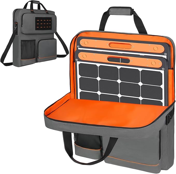 Solar Panel Storage Bag Compatible with Jackery SolarSaga 100/100X/200W & Anker Solix PS100/PS200, Padded Portable Carrying Case with Shoulder Strap & Pocket for Camping, RV, Outdoor, Gray