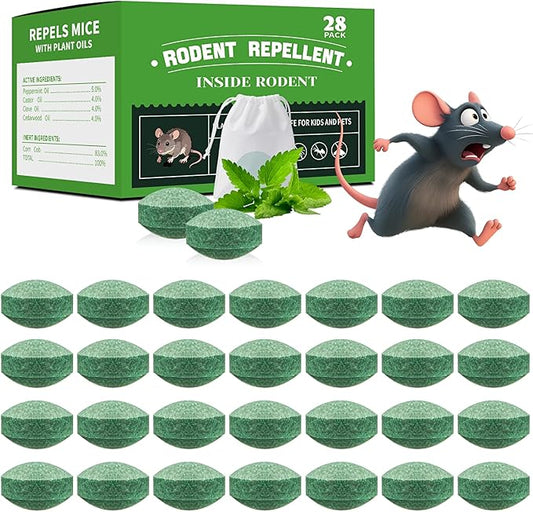 28-Pack Mouse Repellent, Long-Lasting Rodent Protection for Indoor and Outdoor Spaces, Safe for Kitchens, Gardens, RVs, and Family Areas (Dark Green)