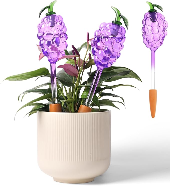 3pcs Strawberry Watering Globes and Grapes Watering Globes with 3 Terracotta Spikes