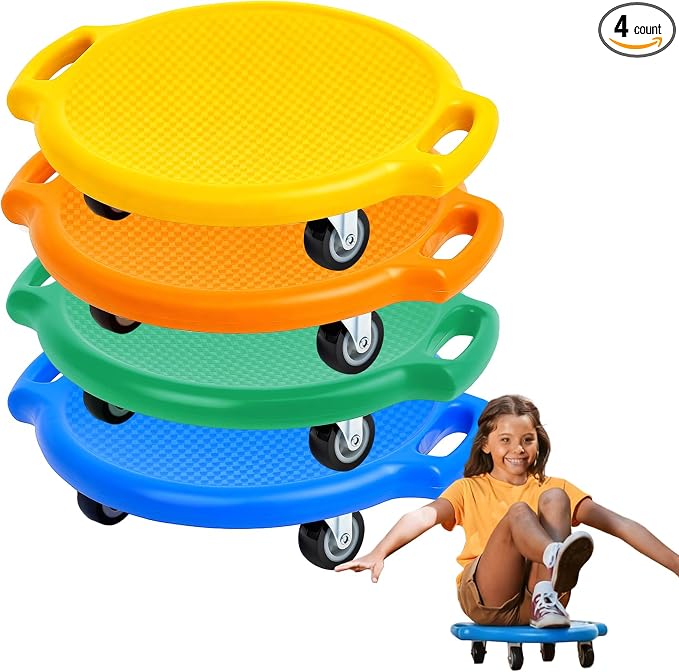 Soulchen Manual Sports Scooter Board with Handles, Sitting Scooter Board with Universal Wheels for Home Gym Indoor Outdoor Activities Play Equipment