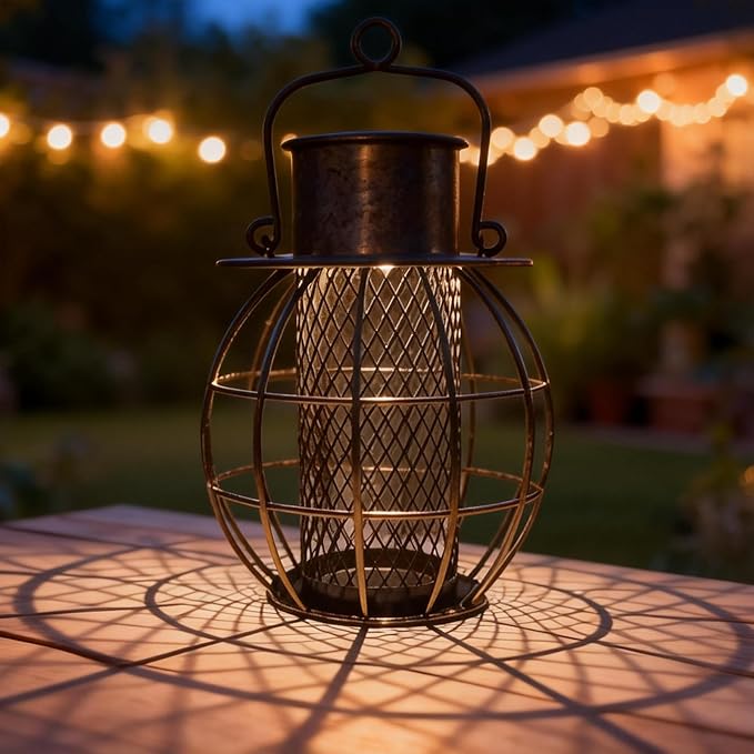 Heavy Duty Metal Bird Feeder for Outside, Retro Lantern Shape,Squirrel Proof Bird Feeder for Wild Birds,Solar Lantern for for Garden Decor,Unique Gifts for Mom, Grandma (Bronze)