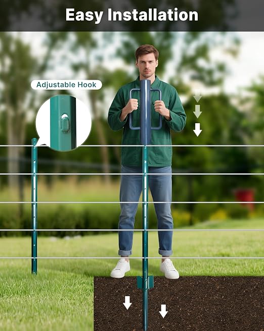 ARIFARO Fence Posts 4 Feet Sturdy Duty Metal Fence Post, Pack of 10, No Dig Garden U Post for Wire Fencing Steel Post for Yard, Outdoor Wire
