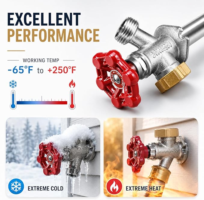 8 inch Anti-Siphon Frost Free Sillcock, No Lead Brass Frost Proof Outdoor Faucet Bib with Backflow Preventer, 1/2" Push-to-Fit Connector X 3/4 Inch Hose Bibb Frost Free Spigot