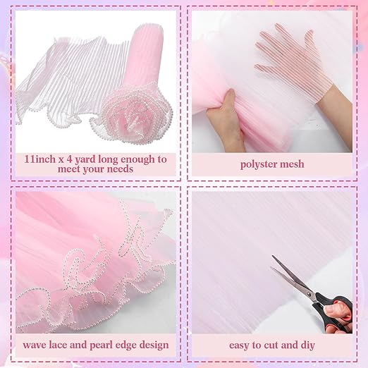 Gilprop 8 Pcs Flower Wrapping Mesh Paper, 11 Inch x 4 Yard Wavy Pearl Edge Wrinkled Flower Packaging Mesh, Florist Supplies for Teacher Mother's Day Gifts (Red,Pink,White,Purple)
