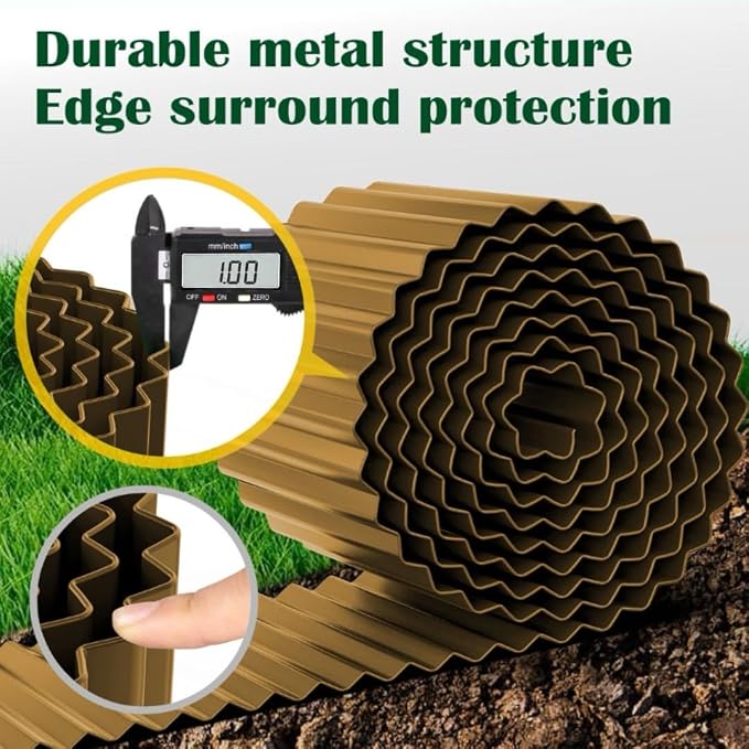 LAVEVE Corrugated Metal Garden Edging 8" x 20Ft, Landscape Edging Border for Lawn, Flower Bed, Garden Fence, Paver Edging (Bronze)