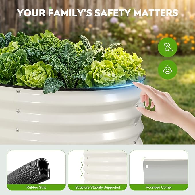 2 Pack Galvanized Raised Garden Bed 8x2 ft, 17" Tall Oval Metal Planter for Outdoors, 9 in 1 Modular Large Garden Bed Kits for Outdoor Vegetable Flowers - White