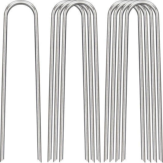 12 Inch Landscape Staples, 12/25/50/100 Pack Galvanized Garden Stakes, Heavy Duty 8 Gauge U-Shaped Ground Stakes for Weed Barrier Fabric, Irrigation Tubing, Fence, Outdoor Decorations